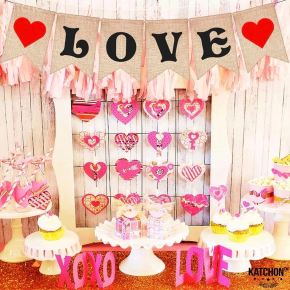 KatchOn Burlap Valentine Banner,‎ 7x5 Inch, Beige & Red - Picture 6 of 8